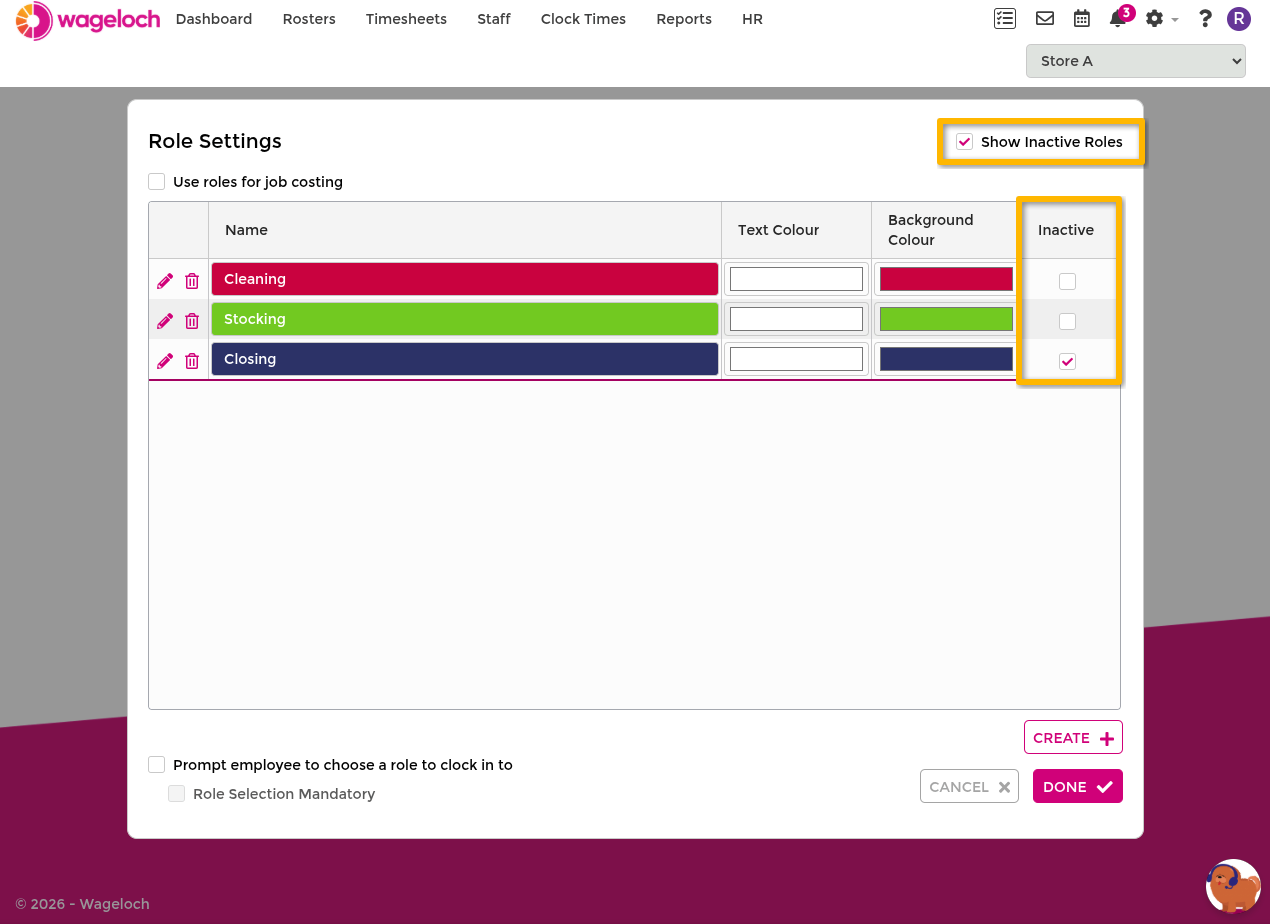 Inactive role management