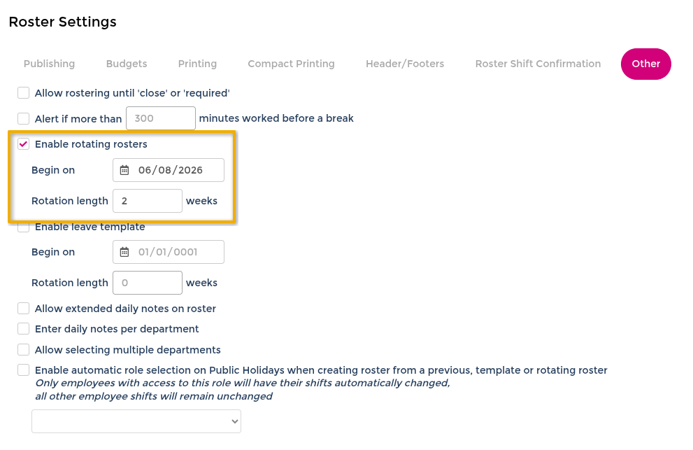 Enable roster rotations in settings