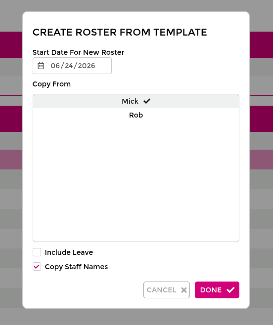 Create roster from template