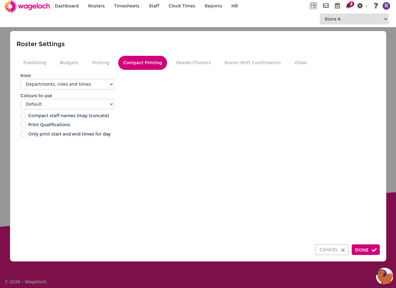 Compact printing settings