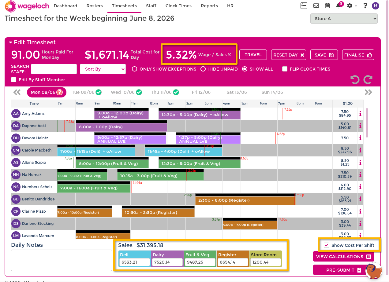 Add actual sales or gross profit in timesheets