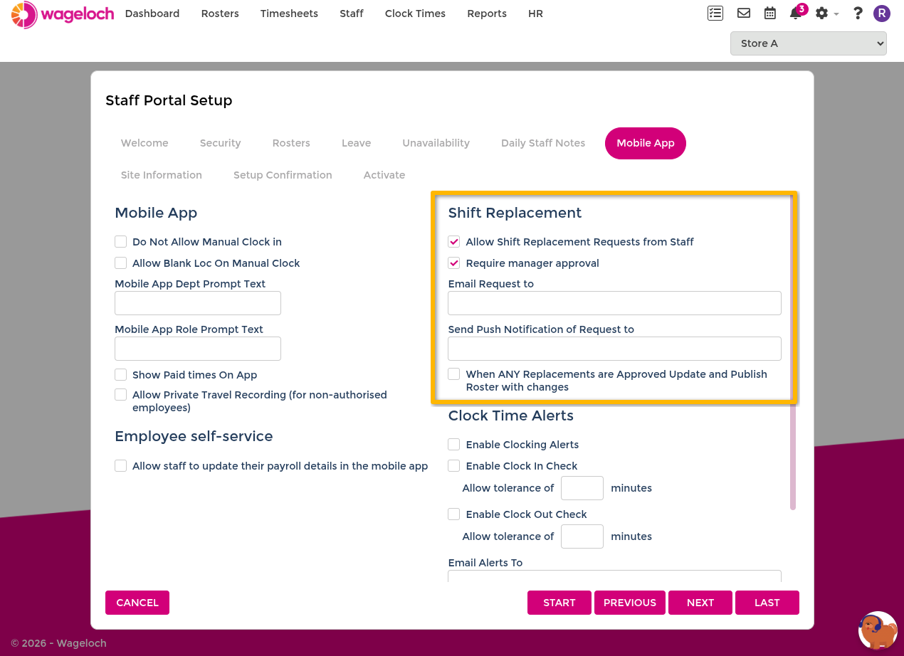 Enable shift replacement request settings