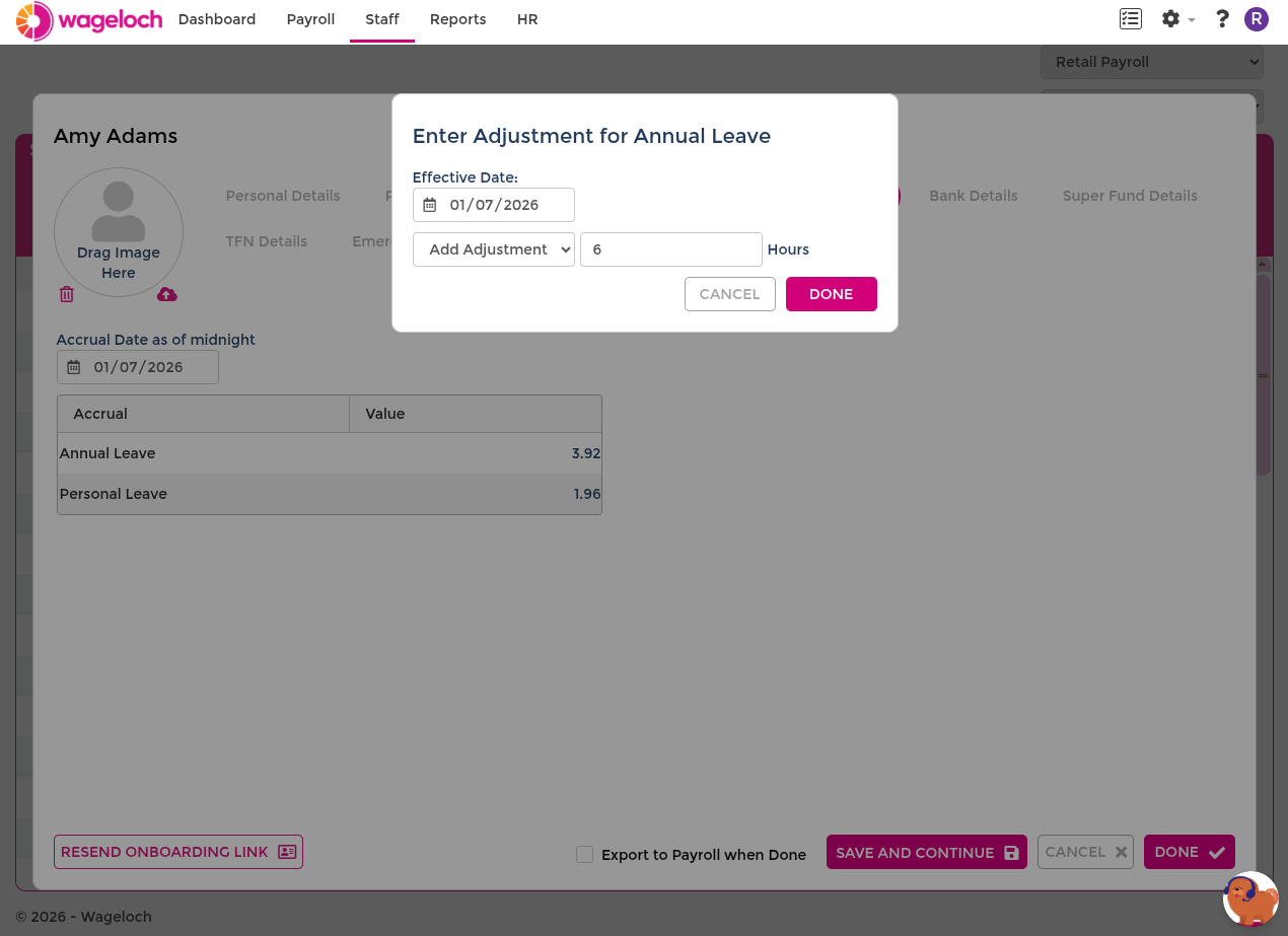 Accrual adjustment entry