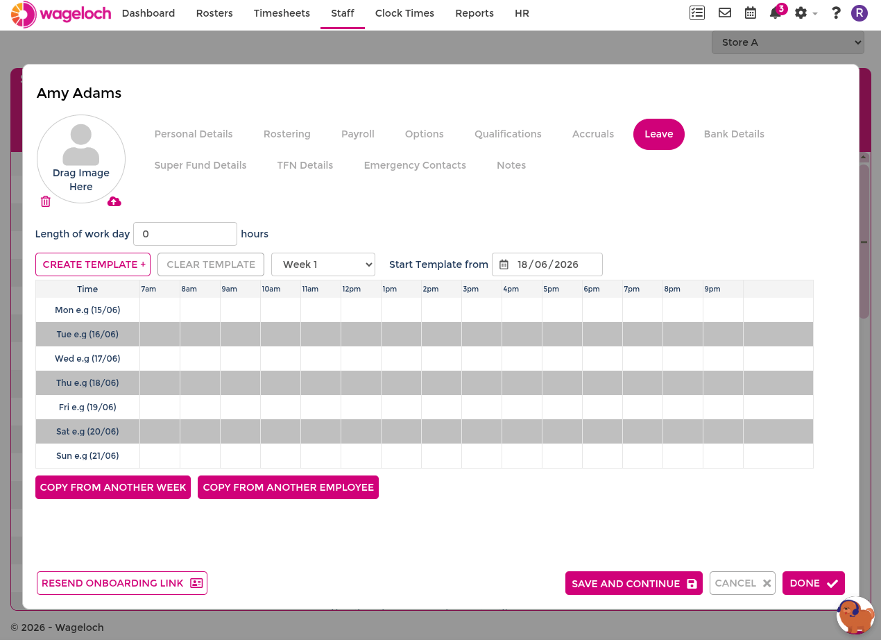 Staff card leave tab