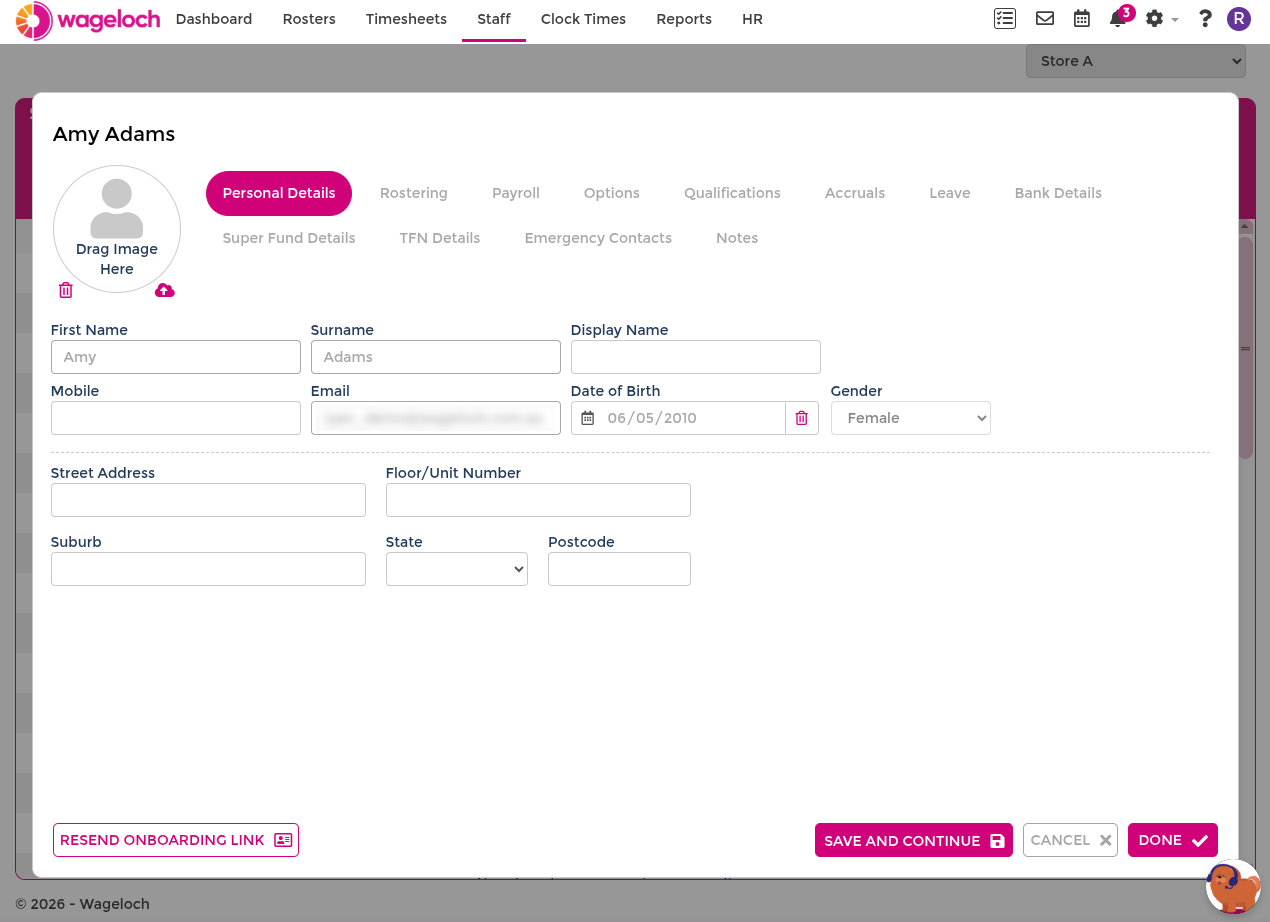 Staff card personal information section