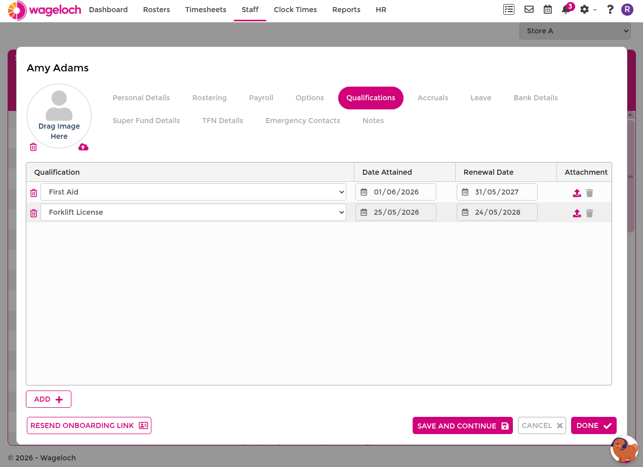 Staff card qualifications tab