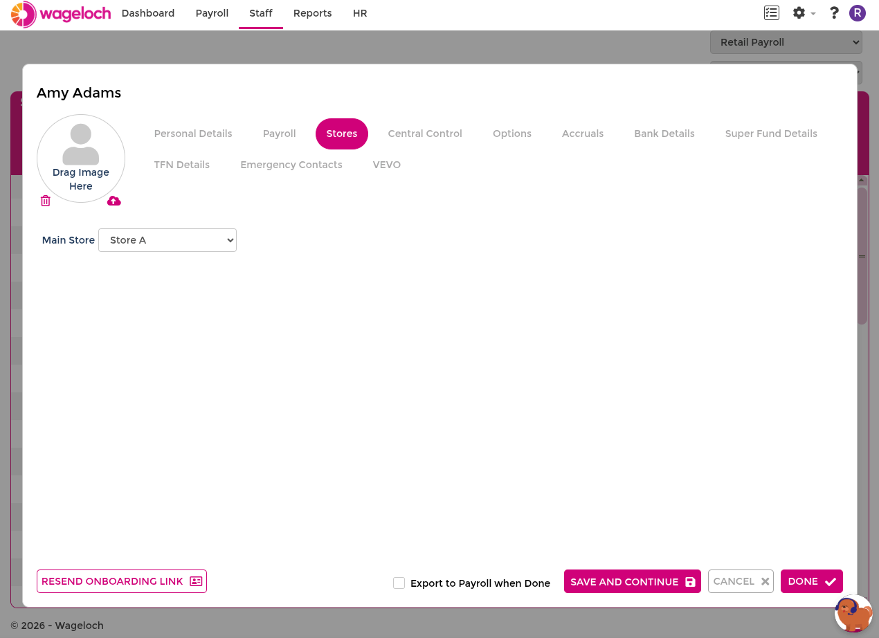 Staff card stores tab