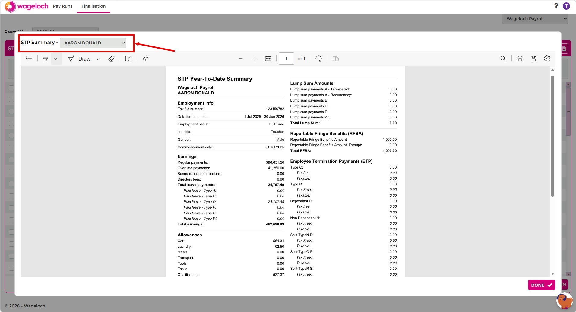 Employee STP summary report in View Details