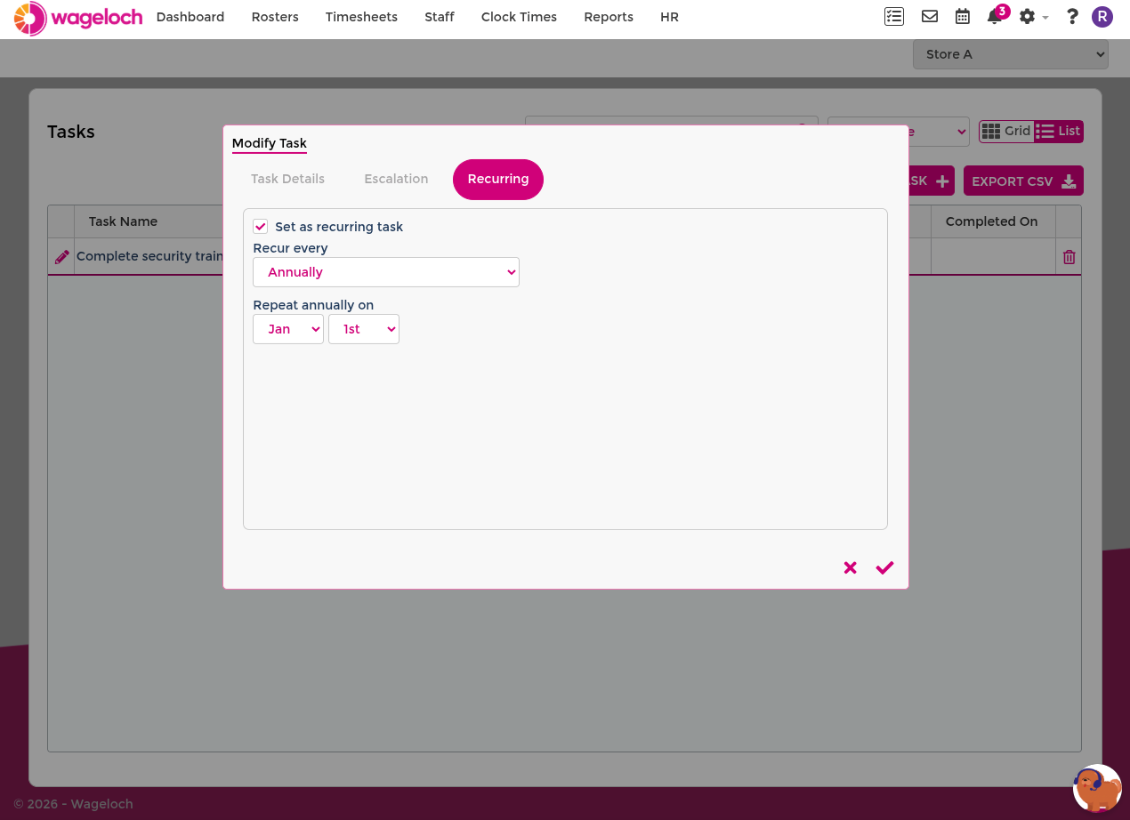 Escalation and recurring settings