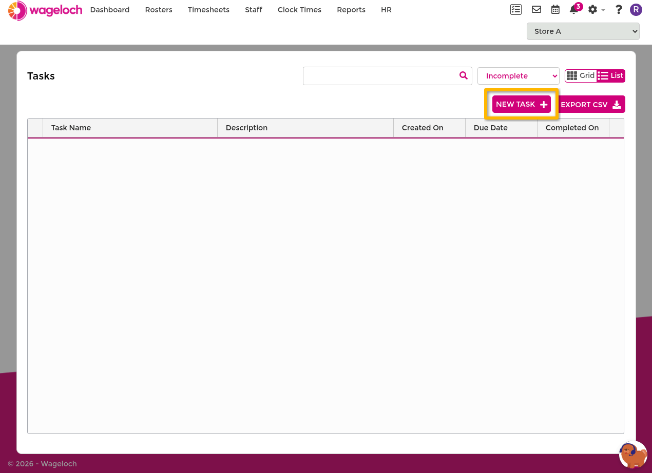 Open tasks and create a new task