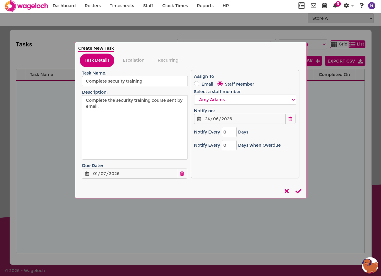 Task details fields