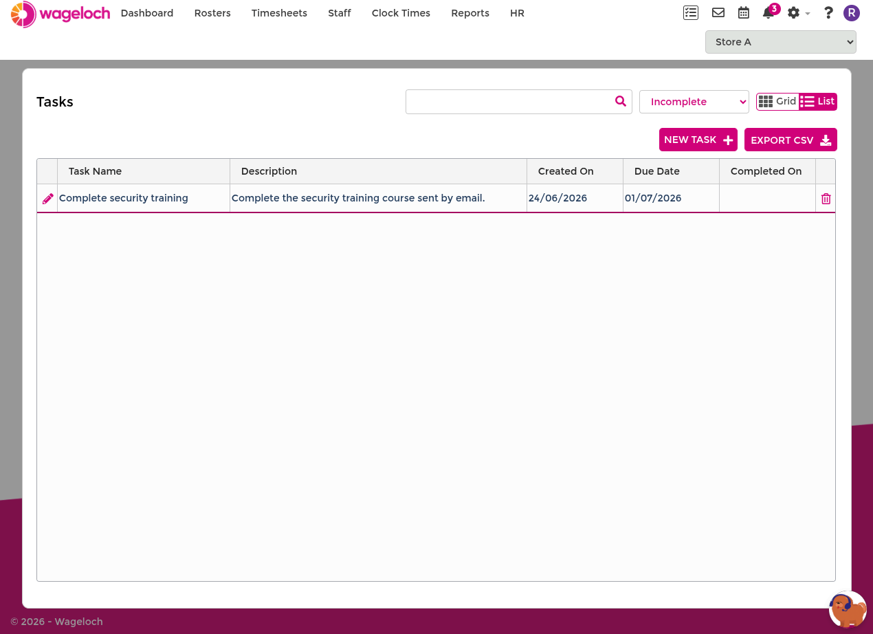 Tasks list filters and search