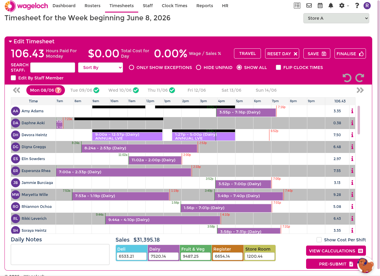 Clock-time timesheet states