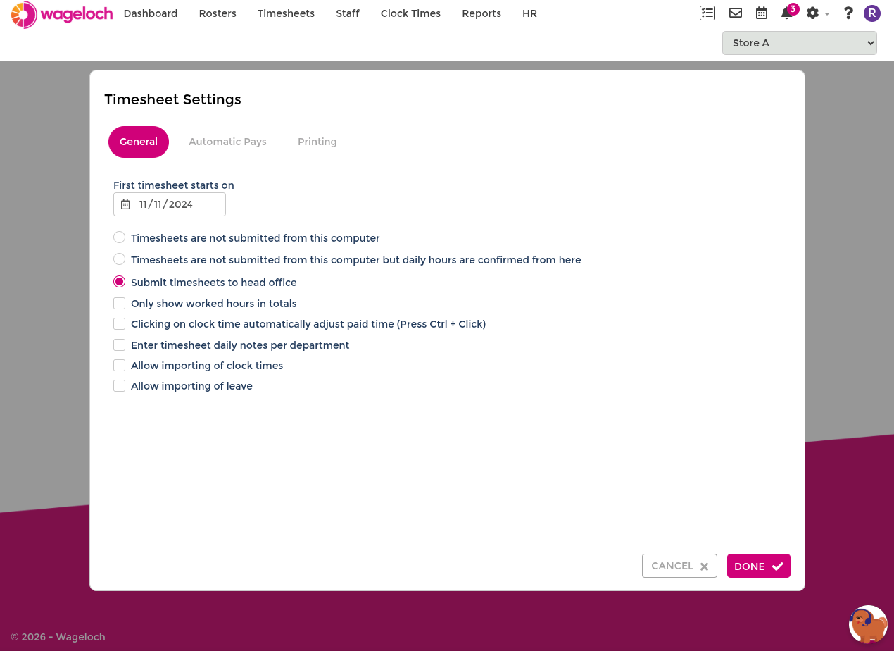 Timesheet settings general section