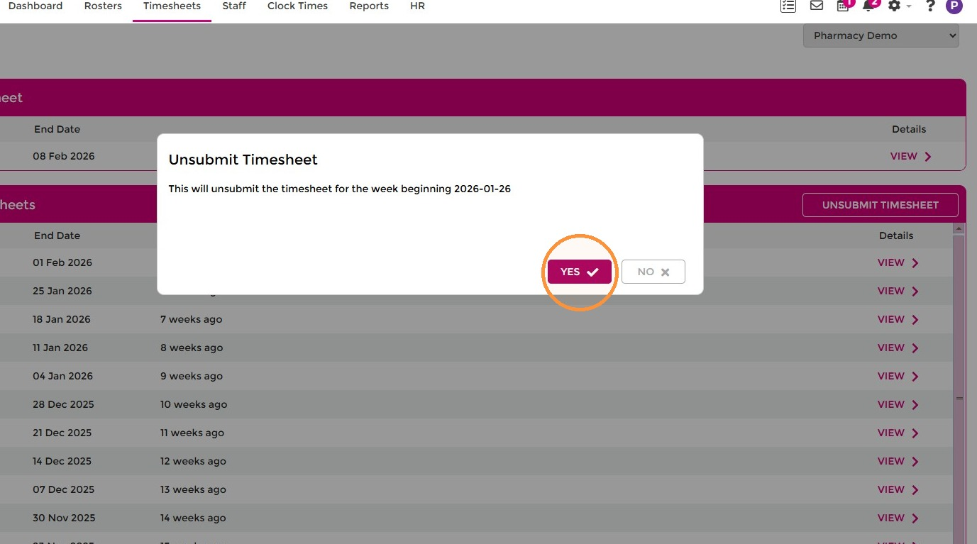 Confirm unsubmit date