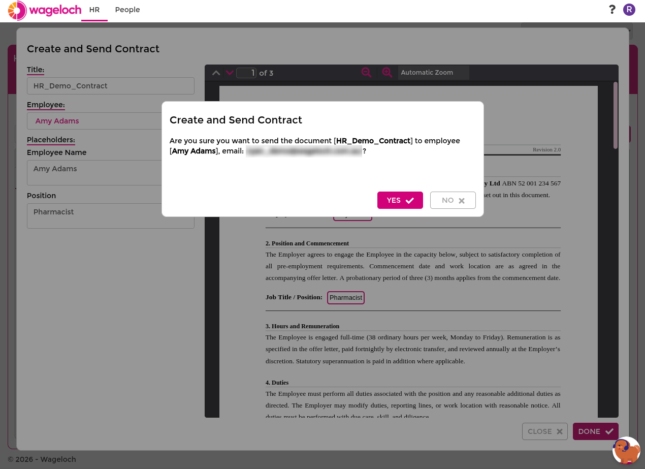 Issue contract to employee