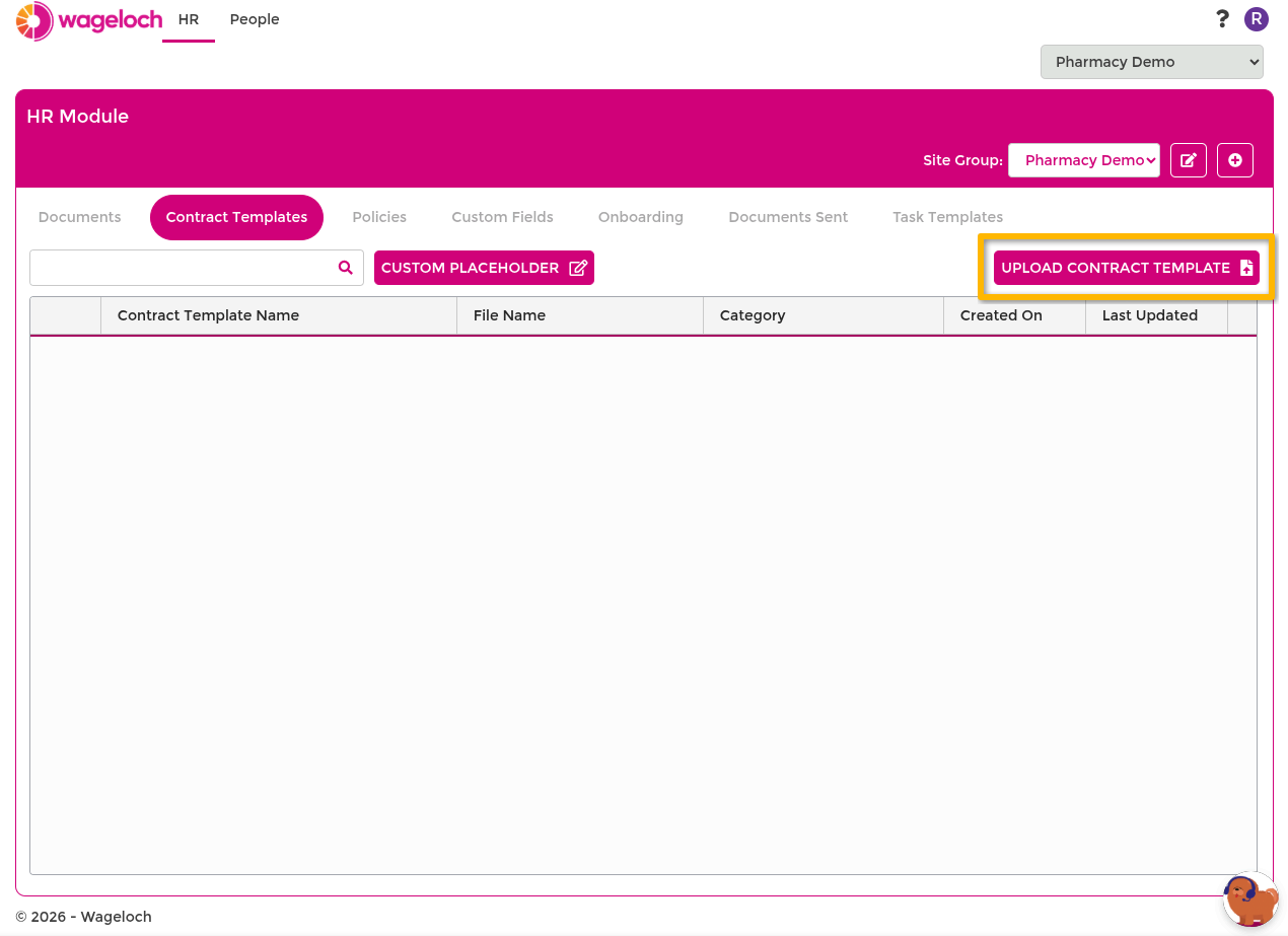 Upload contract template and place placeholders