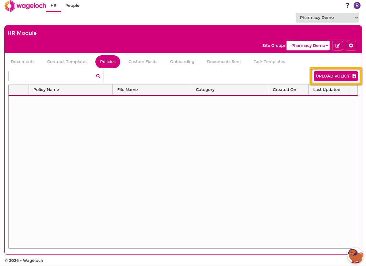Upload policy template