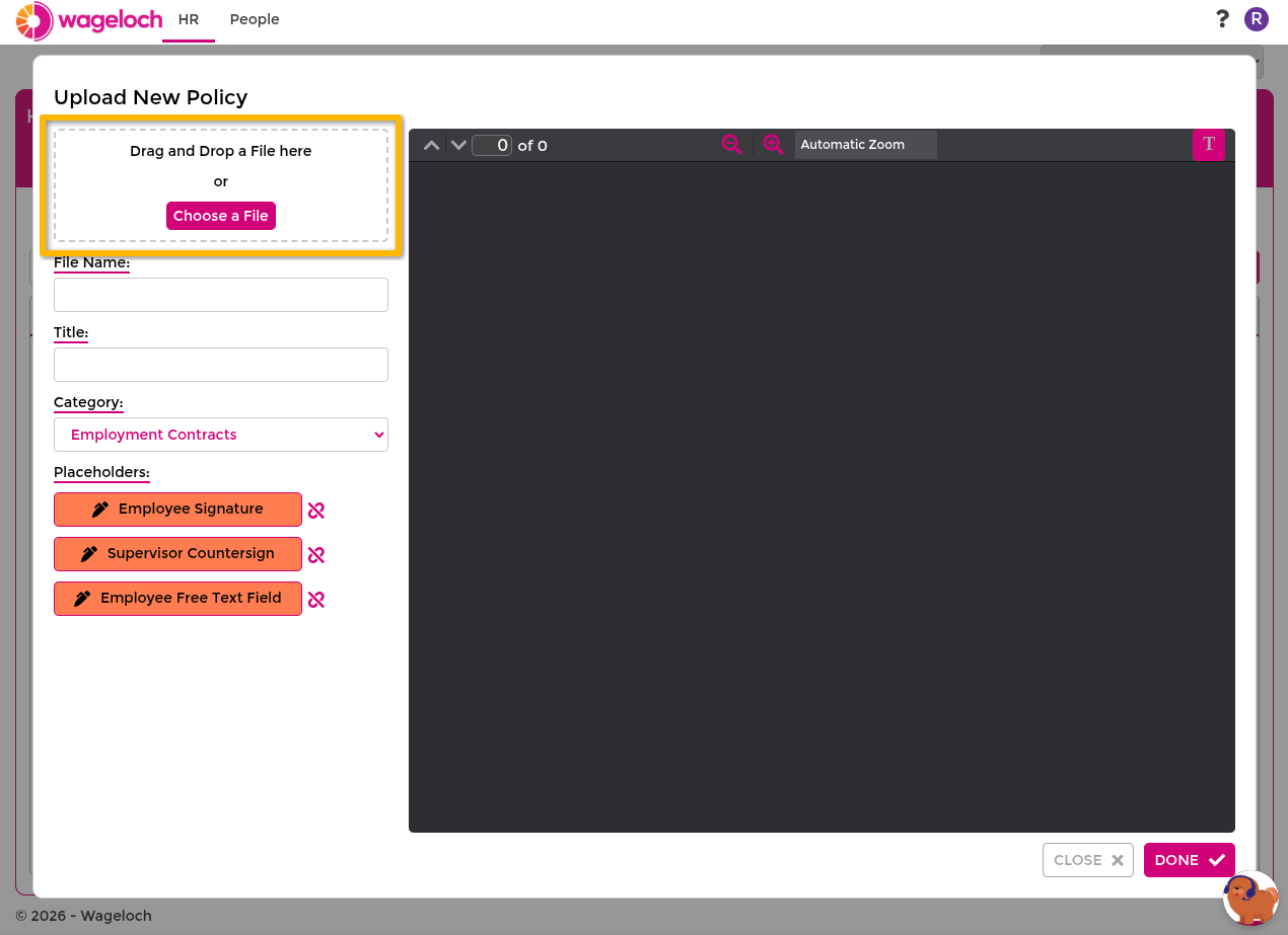 Upload policy template