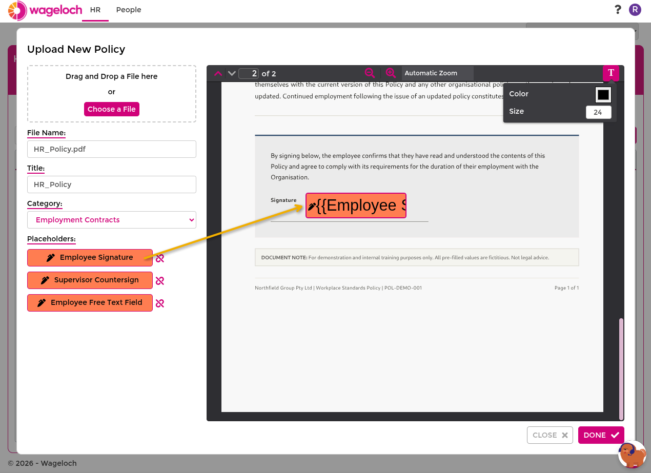 Upload policy template