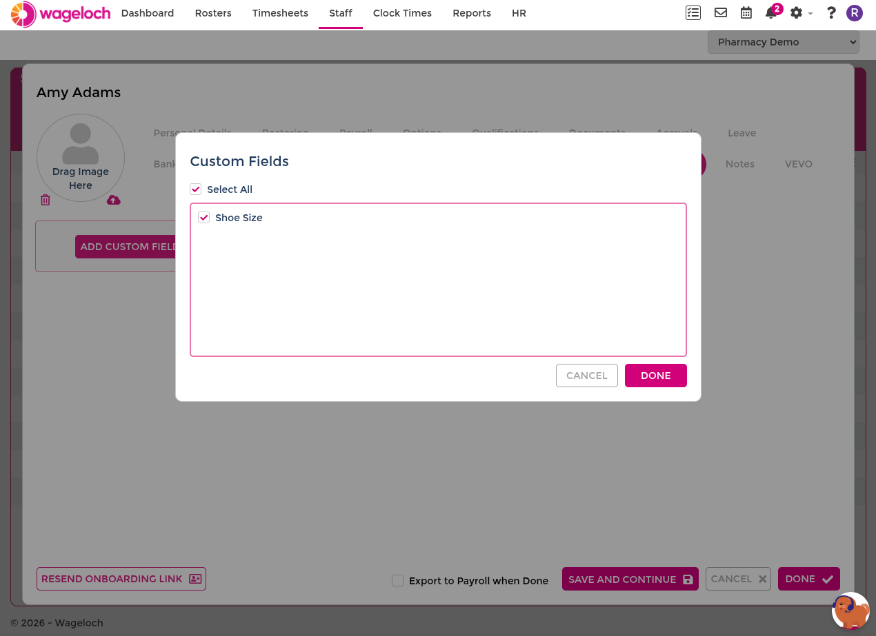 Add custom fields in staff card