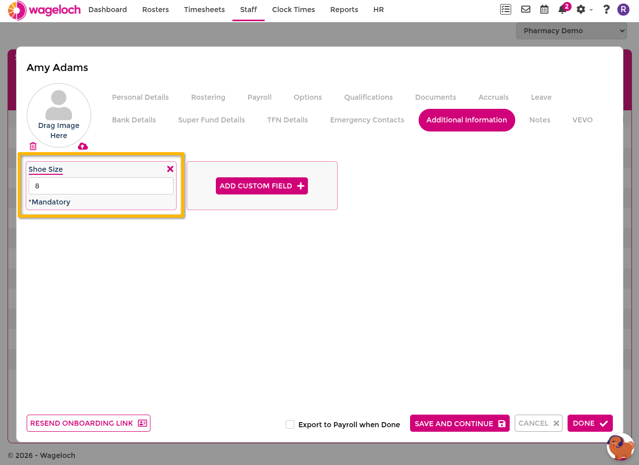 Add custom fields in staff card