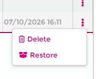 Three-dot menu for an archived item showing Delete and Restore options