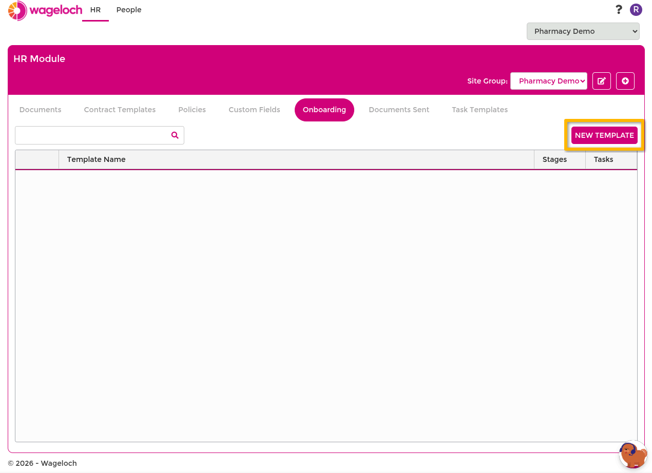 Create onboarding template and stages