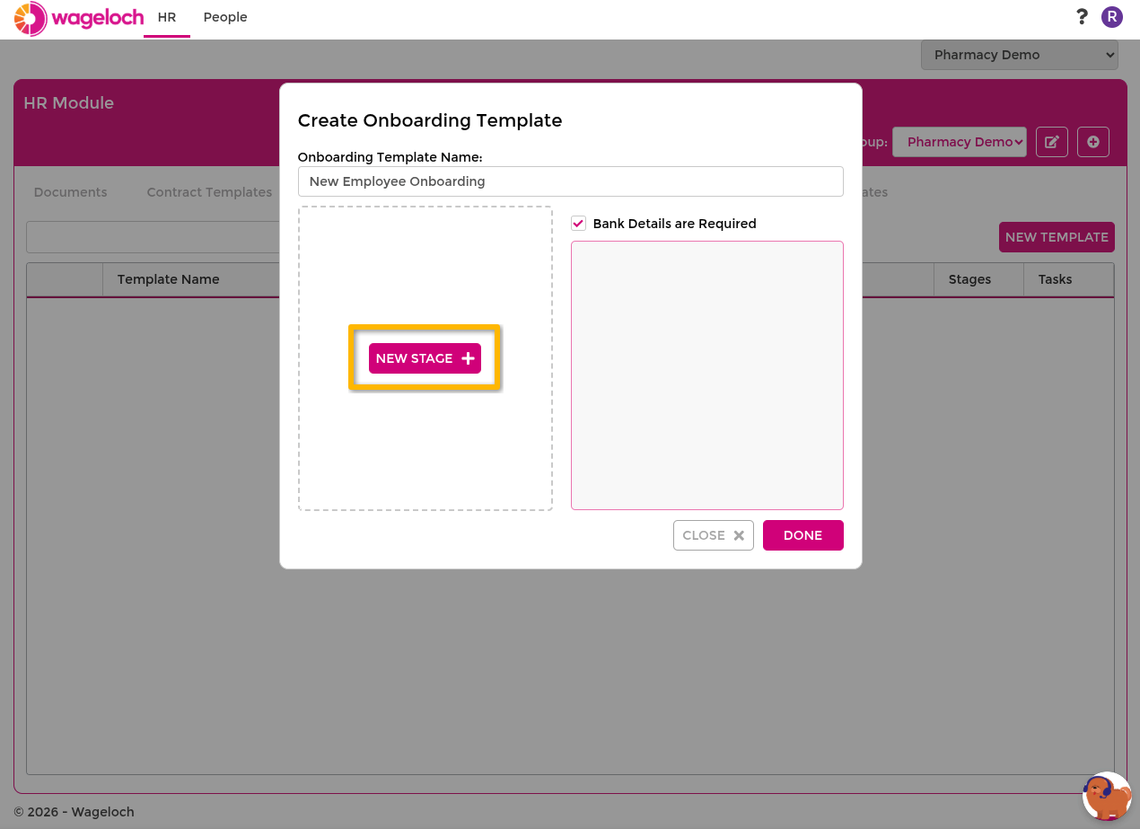 Create onboarding template and stages