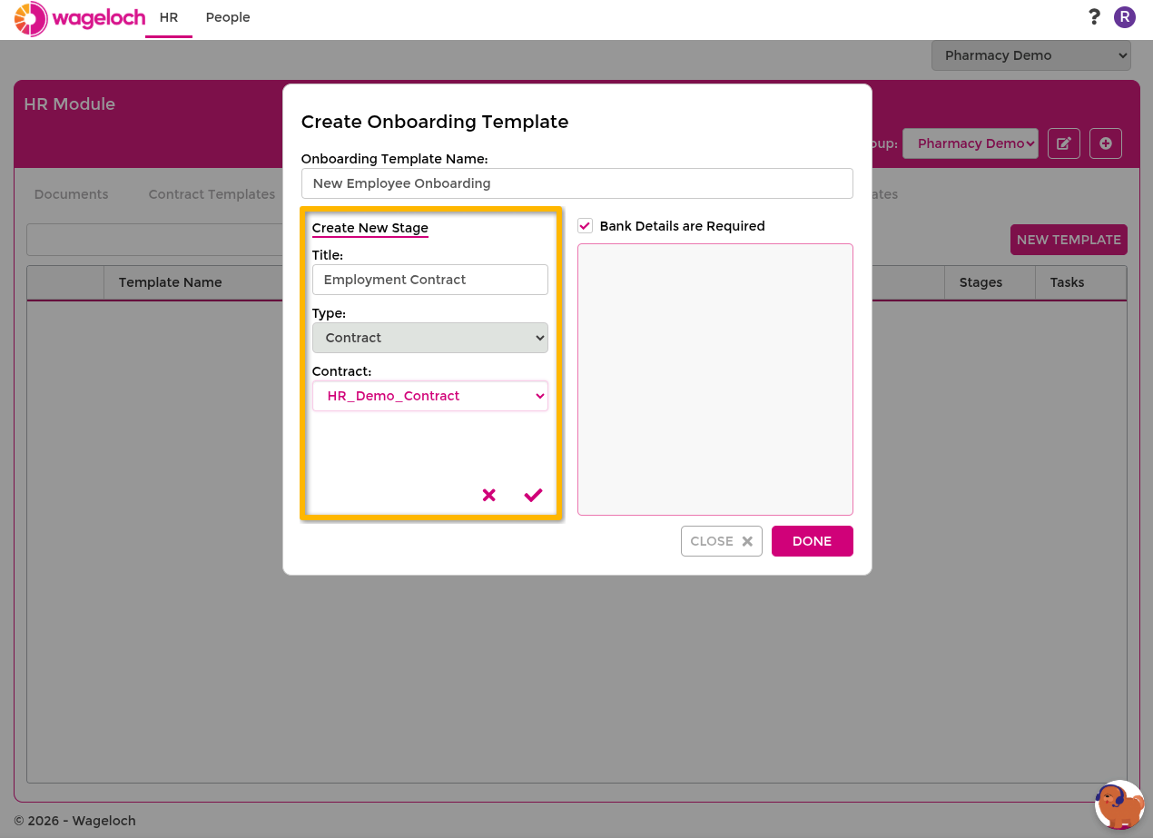 Create onboarding template and stages