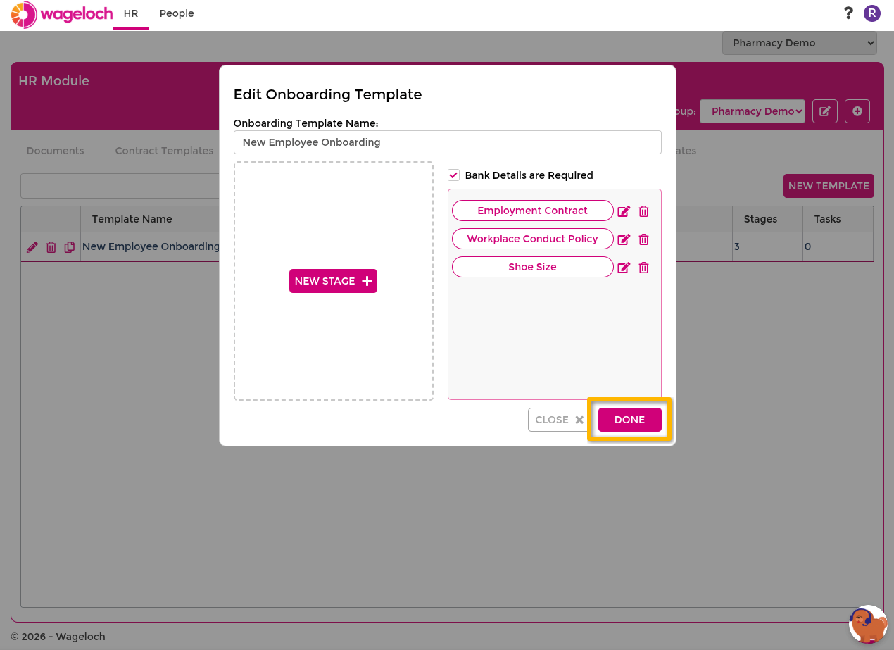 Create onboarding template and stages