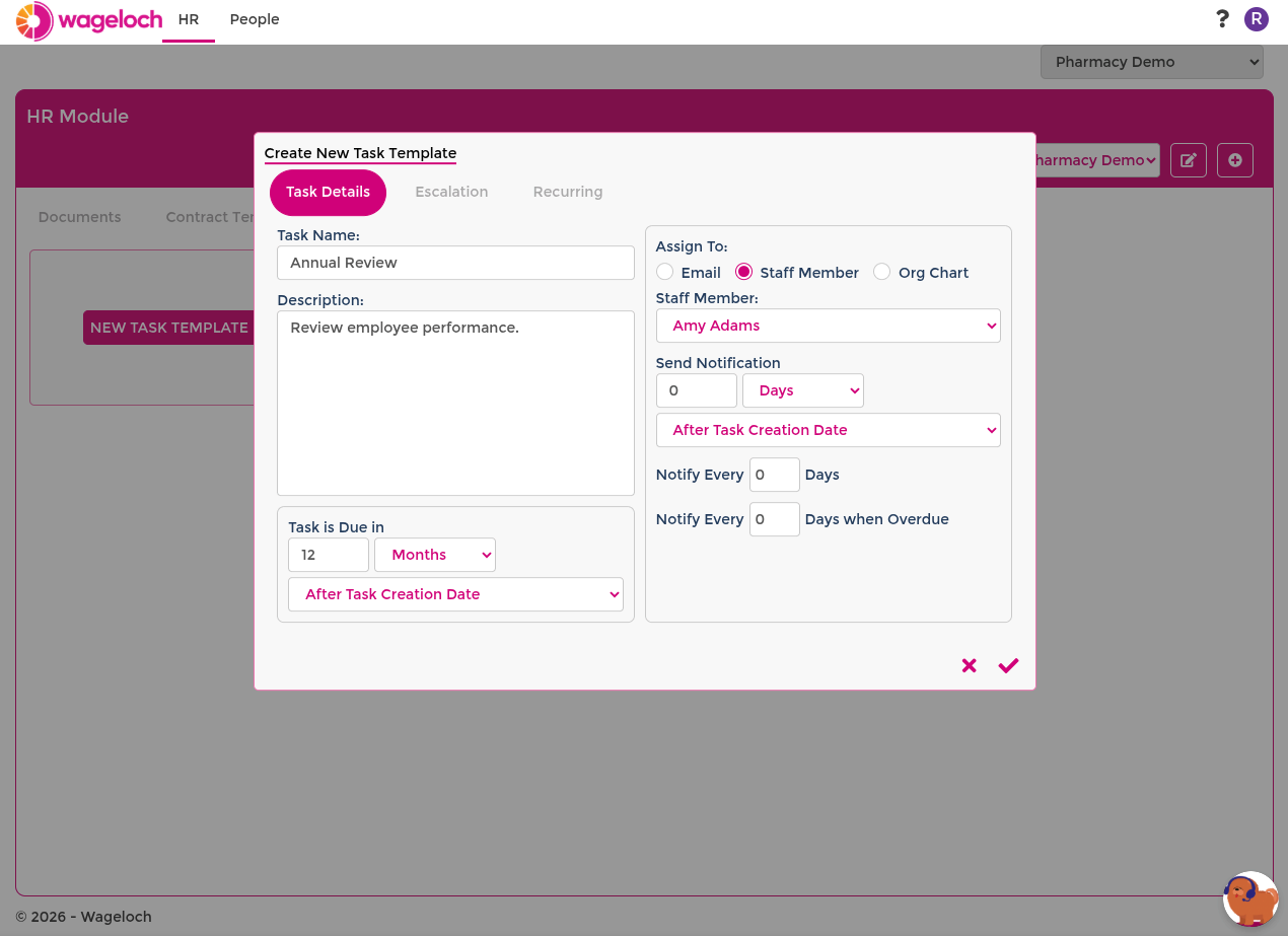 Create and save task template