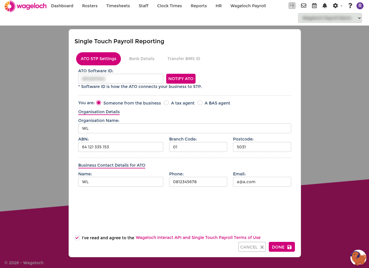 Complete ATO STP settings