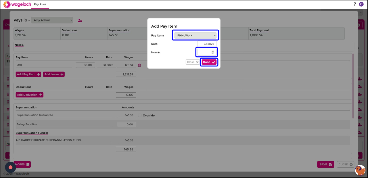 Add Pay Item dialog