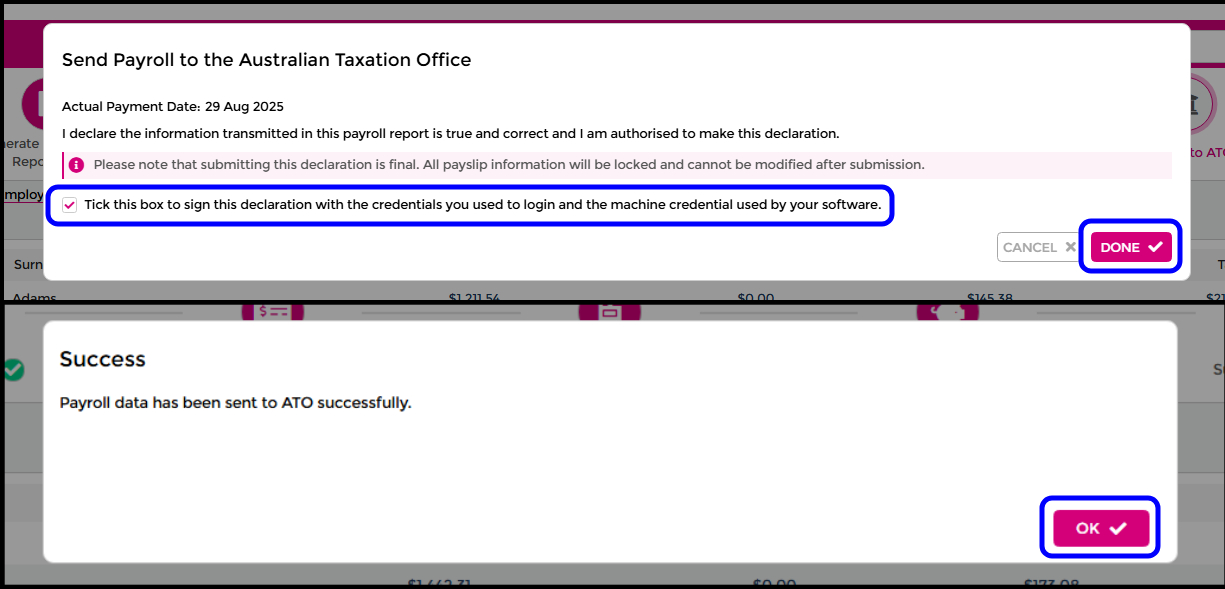 Send Payroll to the ATO declaration
