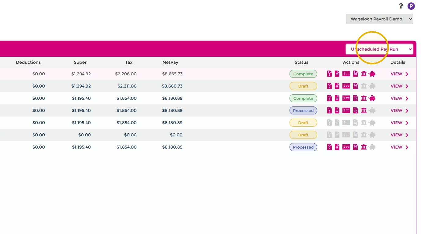 Unscheduled Pay Run option